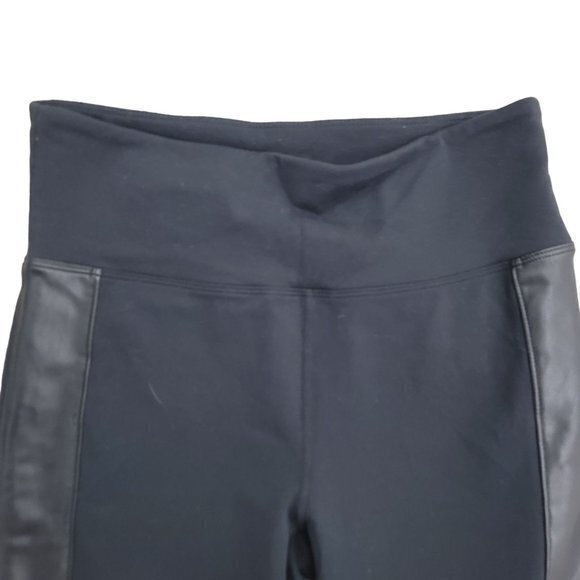 Athleta Women's Size S Black Tux Metro Leggings Faux Leather Stripe Side Panel - Picture 2 of 7